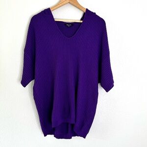 Misook Purple Short Sleeve V Neck hoodie sweater S/M